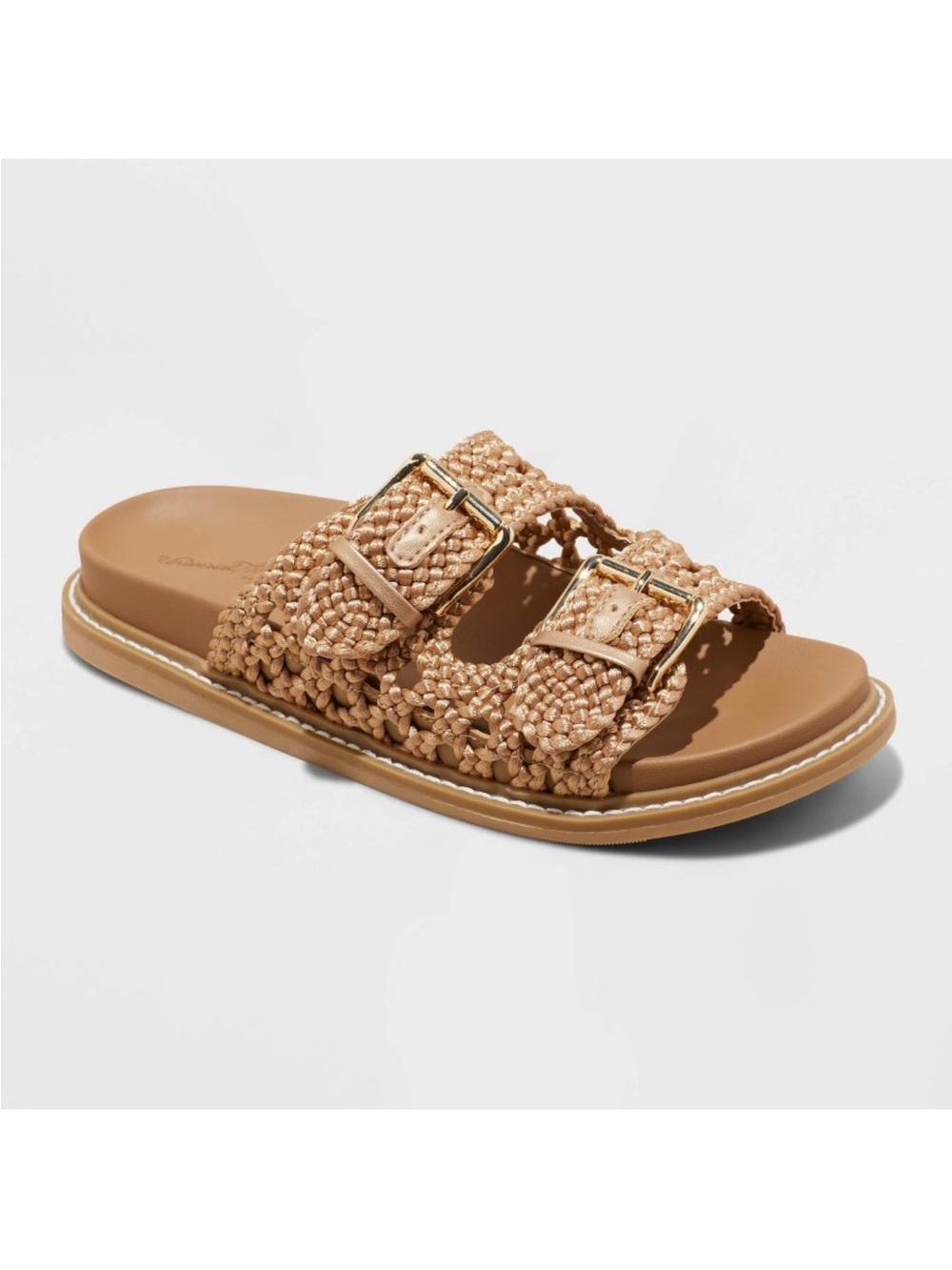 Universal Thread Tan Braided Double-Buckle Slide Sandals
